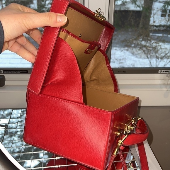 Mark Cross Grace Vintage Red Leather Grace Box Crossbody Hand Bag - Picture 15 of 16